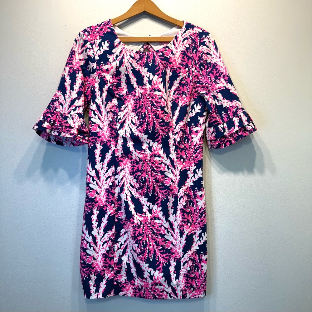 Lilly Pulitzer Fiesta Dress Nauti Navy Beyond the Sea Coral Print Coastal Preppy